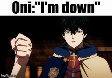 A Man In A Cape Is Giving A Fist Bump With The Words " Oni : I 'M Down " Below Him GIF