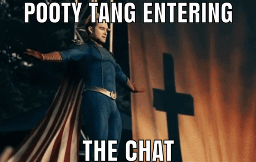A Man In A Cape Is Standing In Front Of A Cross With The Caption Pooty Tang Entering The Chat GIF