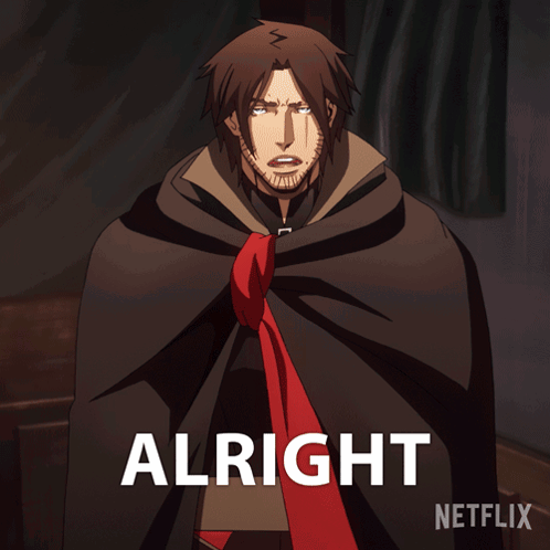 A Man In A Cape With A Red Tie And The Words Alright Netflix On The Bottom GIF