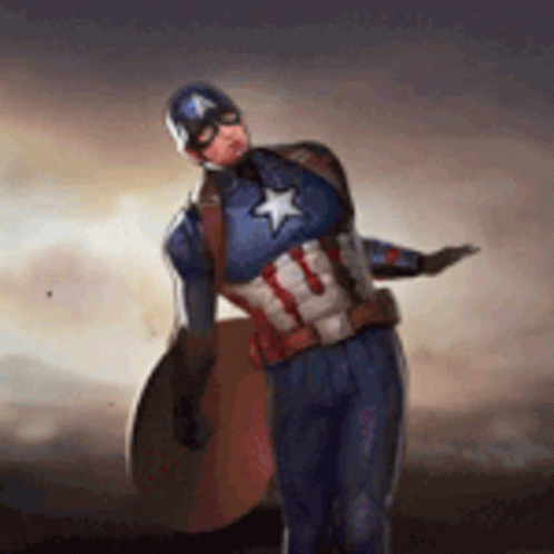A Man In A Captain America Costume Is Holding A Shield In His Hand . GIF