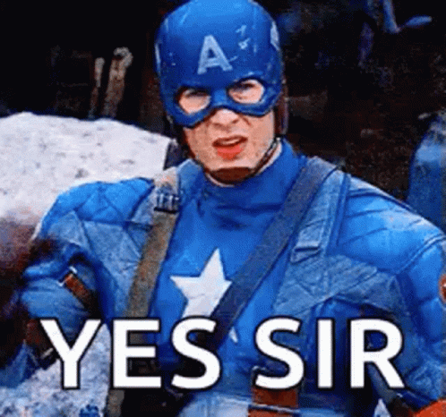 A Man In A Captain America Costume Is Wearing A Mask And A Helmet And Says Yes Sir . GIF