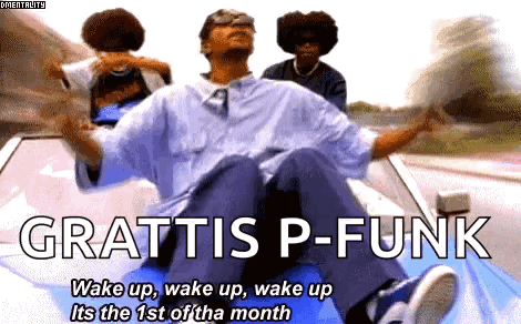 A Man In A Car With The Words Grattis P-Funk On The Bottom GIF