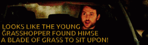 A Man In A Car With The Words Looks Like The Young Grasshopper Found Himse A Blade Of Grass To Sit Upon Written Below Hi GIF