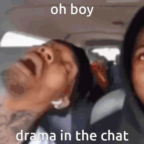 a man in a car with the words oh boy drama in the chat on the bottom