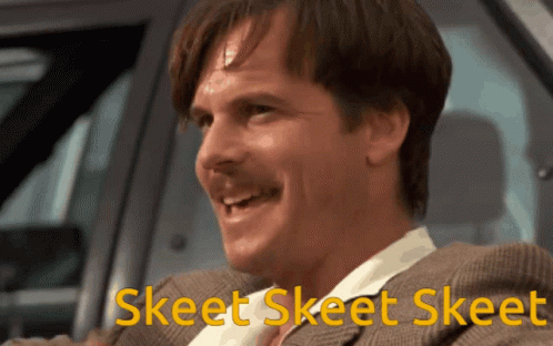 A Man In A Car With The Words Skeet Skeet Skeet On The Bottom GIF