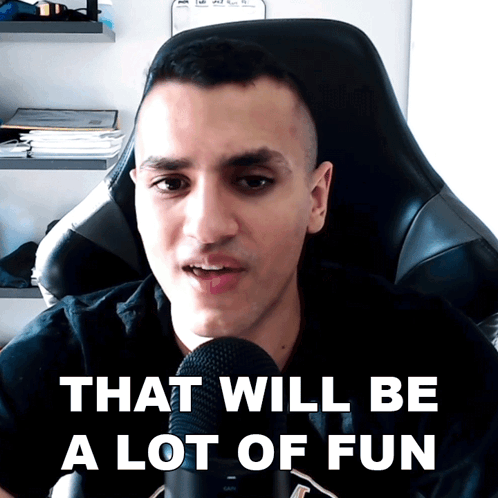 A Man In A Chair With The Words That Will Be A Lot Of Fun Above Him GIF
