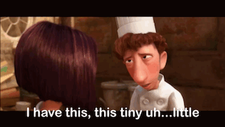 a man in a chef 's hat is talking to a woman in a cartoon
