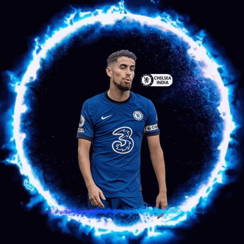 A Man In A Chelsea India Jersey Stands In A Circle Of Fire GIF