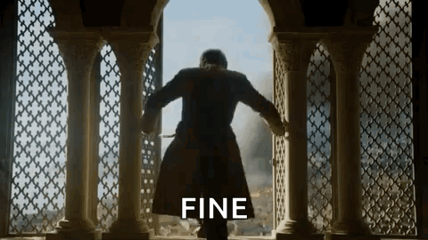 A Man In A Coat Is Standing In Front Of A Window With The Word Fine Written On It . GIF