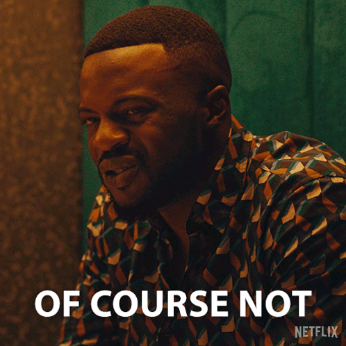 A Man In A Colorful Shirt With The Words Of Course Not On The Bottom GIF