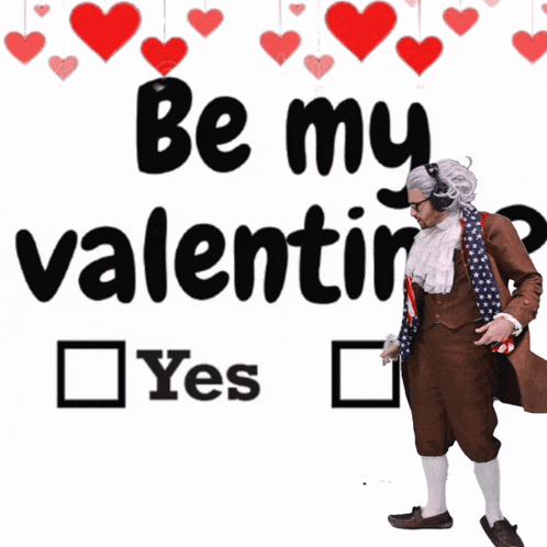 Man In Costume Standing In Front Of Be My Valentine Sign GIF