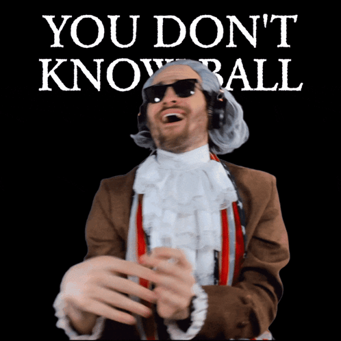 A Man In A Costume With The Words " You Don 'T Know All " Written On It GIF