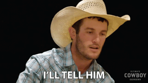 A Man In A Cowboy Hat And Plaid Shirt Says I 'Ll Tell Him GIF