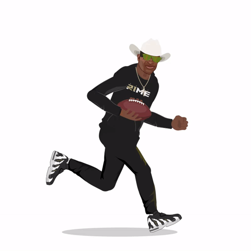 A Man In A Cowboy Hat Is Jumping In The Air With A Football GIF