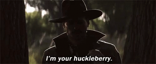 A Man In A Cowboy Hat Is Saying I 'M Your Huckleberry GIF