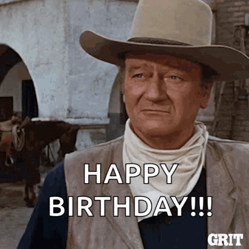 A Man In A Cowboy Hat Says Happy Birthday !!! GIF