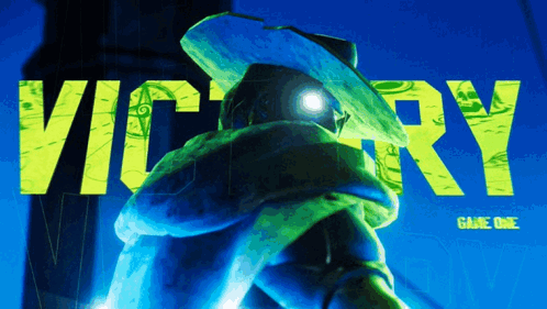 A Man In A Cowboy Hat Stands In Front Of The Word Victory Game One GIF