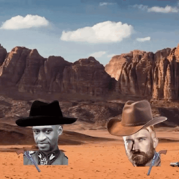 A Man In A Cowboy Hat Stands Next To Another Man GIF
