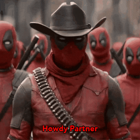 A Man In A Cowboy Hat With The Words Howdy Partner Written Above Him GIF