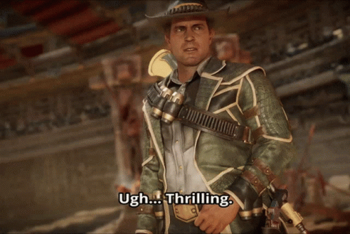 A Man In A Cowboy Outfit Is Saying Ugh ... Thrilling GIF