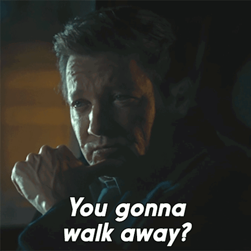 A Man In A Dark Room With The Words You Gonna Walk Away Below Him GIF