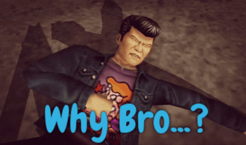 A Man In A Denim Jacket Is Standing In Front Of A Sign That Says " Why Bro " GIF