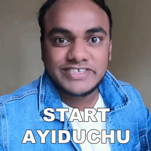 A Man In A Denim Jacket Says Start Ayiduchu GIF