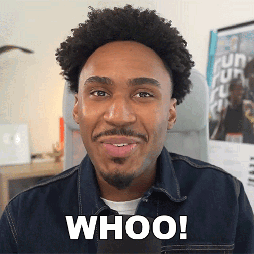 A Man In A Denim Jacket Says Whoo In White Letters GIF