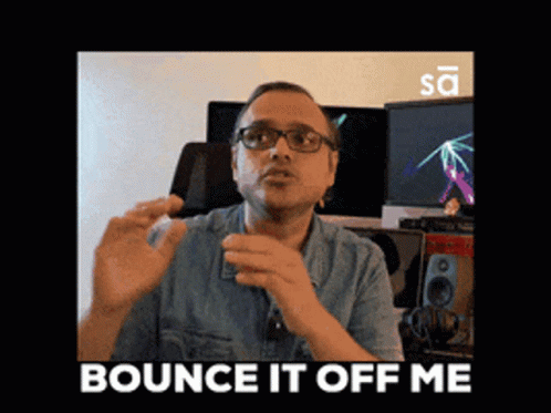 A Man In A Denim Shirt Says " Bounce It Off Me " GIF