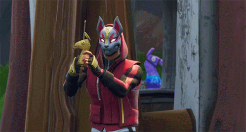 A Man In A Fox Mask Holds A Gun In Front Of A Llama GIF