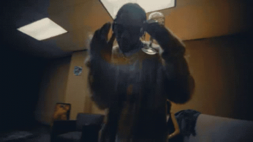 A Man In A Fur Coat And Sunglasses Holds A Glass Of Wine GIF