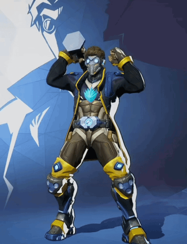 A Man In A Futuristic Suit Holds A Hammer GIF
