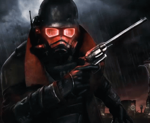 A Man In A Gas Mask Holding A Gun GIF