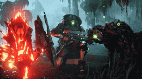 A Man In A Gas Mask Is Holding A Gun GIF