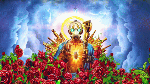 A Man In A Gas Mask Is Surrounded By Red Roses GIF