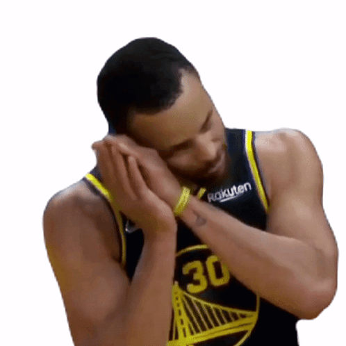 A Man In A Golden State Warriors Jersey Has His Hands On His Face GIF