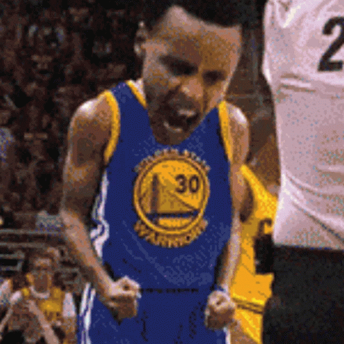 A Man In A Golden State Warriors Jersey Screams GIF