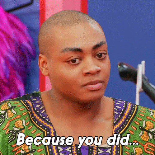 Man In Green And Purple Shirt Says Because You Did GIF
