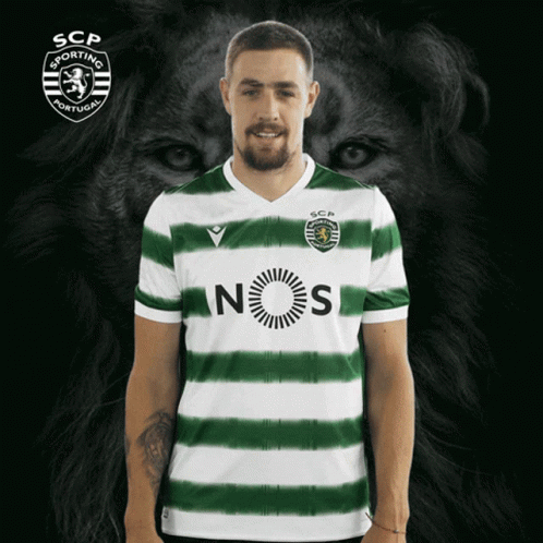 A Man In A Green And White Striped Shirt With The Word Nos On It GIF