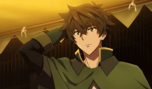 A Man In A Green Cape Has His Hand Behind His Head GIF