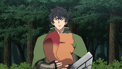 A Man In A Green Cape Holds A Sword And Shield GIF
