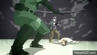 A Man In A Green Costume Is Holding A Bow And Arrow While Another Man Is Laying On The Ground . GIF