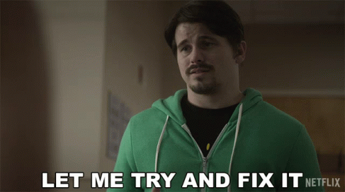 A Man In A Green Hoodie Is Saying " Let Me Try And Fix It " GIF