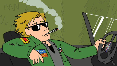 a man in a green jacket is smoking a cigarette while driving a car