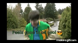 A Man In A Green Jacket With The Words Feels Good To Be Cool On The Bottom GIF