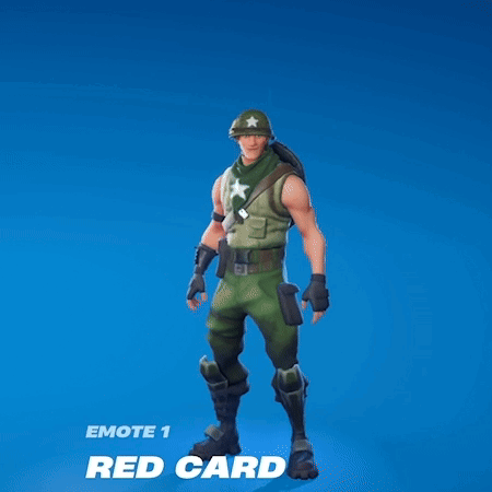 A Man In A Green Outfit With A White Star On His Hat Is Standing On A Blue Background With The Words Emote 1 Red Card Be GIF