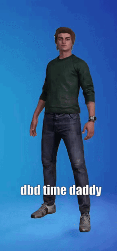 a man in a green shirt and jeans is jumping in the air with the words dbd time daddy written below him