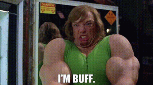 Man In Green Shirt Flexing Muscles Says Im Buff GIF