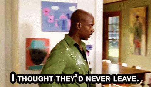 A Man In A Green Shirt Says I Thought They 'D Never Leave .. GIF
