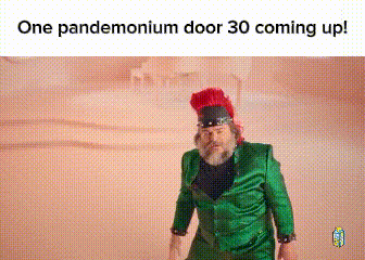 A Man In A Green Suit And Red Hat Is Standing In Front Of A Wall And A Ceiling . GIF